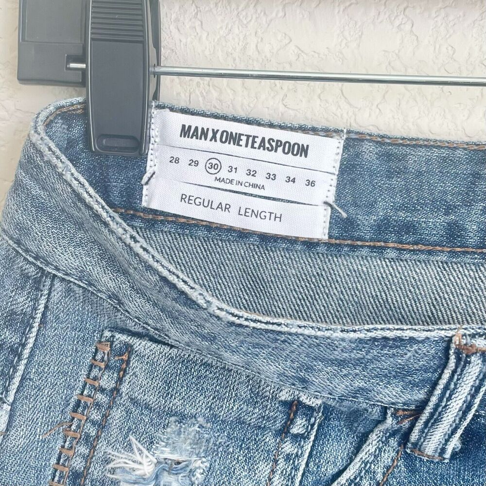 MAN X ONE TEASPOON Mr. Whites Mens Relaxed Tapered Blue Suede Jeans 30R - Picture 3 of 12
